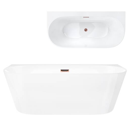 Corsan MONO 160 x 74 cm wall-mounted freestanding bathtub with wide rim Click-clack stopper Copper / Pink Gold