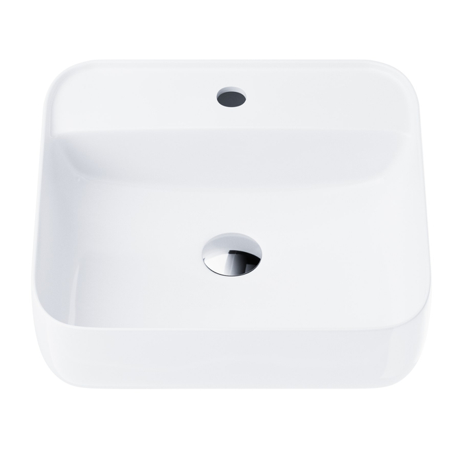 Corsan square countertop washbasin 395x395x145 mm with tap hole and Klik-Klak plug chrome