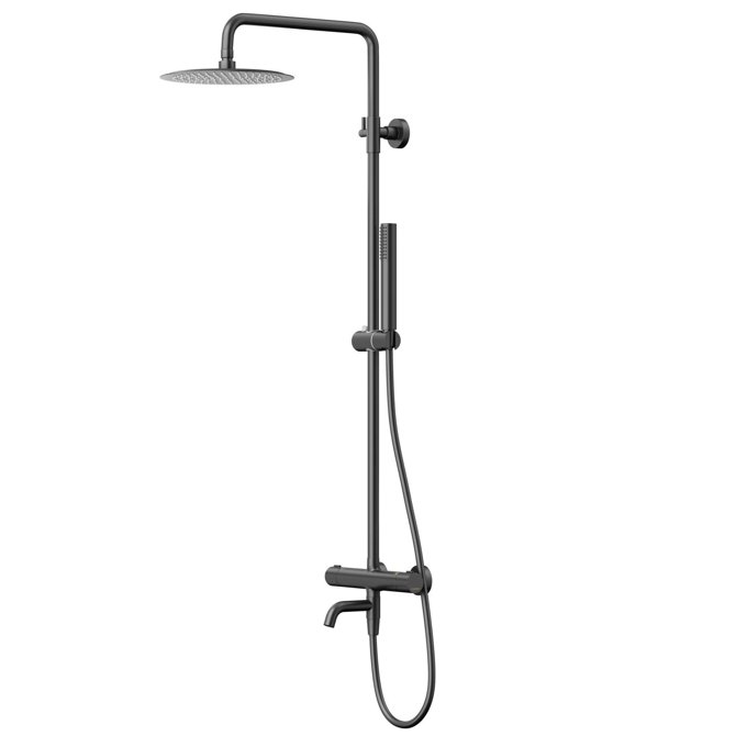 Shower set with thermostat Corsan LUGO Column Rainshower 25cm Swivel spout Black